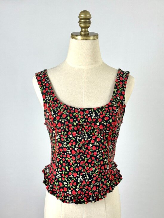 Free People Tops - Free People Melanie Strawberry Corset Tank Top Ruffle Hem Black Grunge